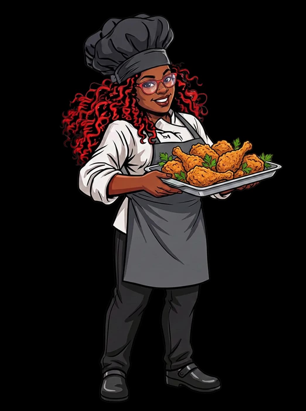 Mama La with a fresh tray of wings